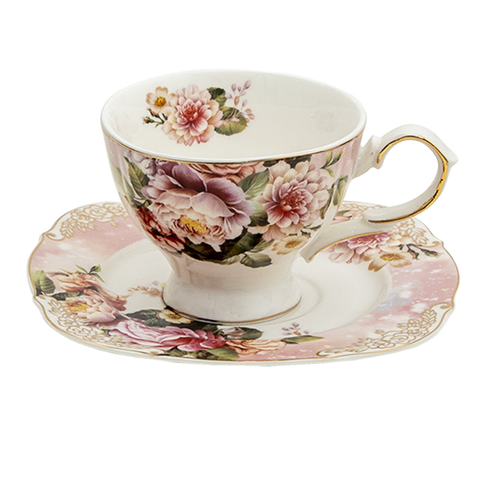 Clayre & Eef Kop en schotel  200 ml Roze Porselein Rond Servies