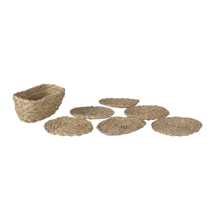 Clayre & Eef Onderzetters voor Glazen Ø 12 cm Bruin Zeegras