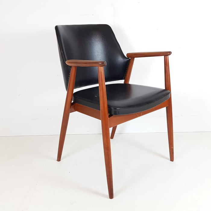 Reliving Vintage Teak Houten Stoel Zwart Skai