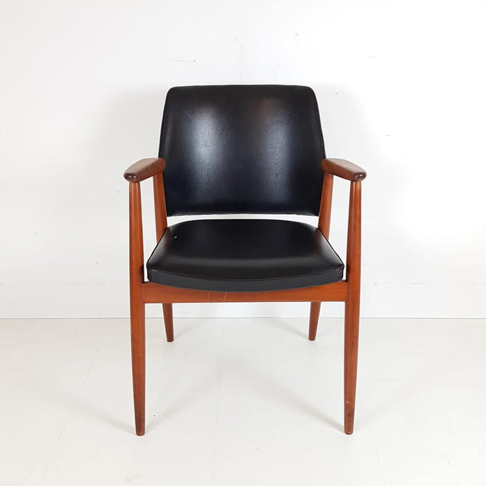 Reliving Vintage Teak Houten Stoel Zwart Skai