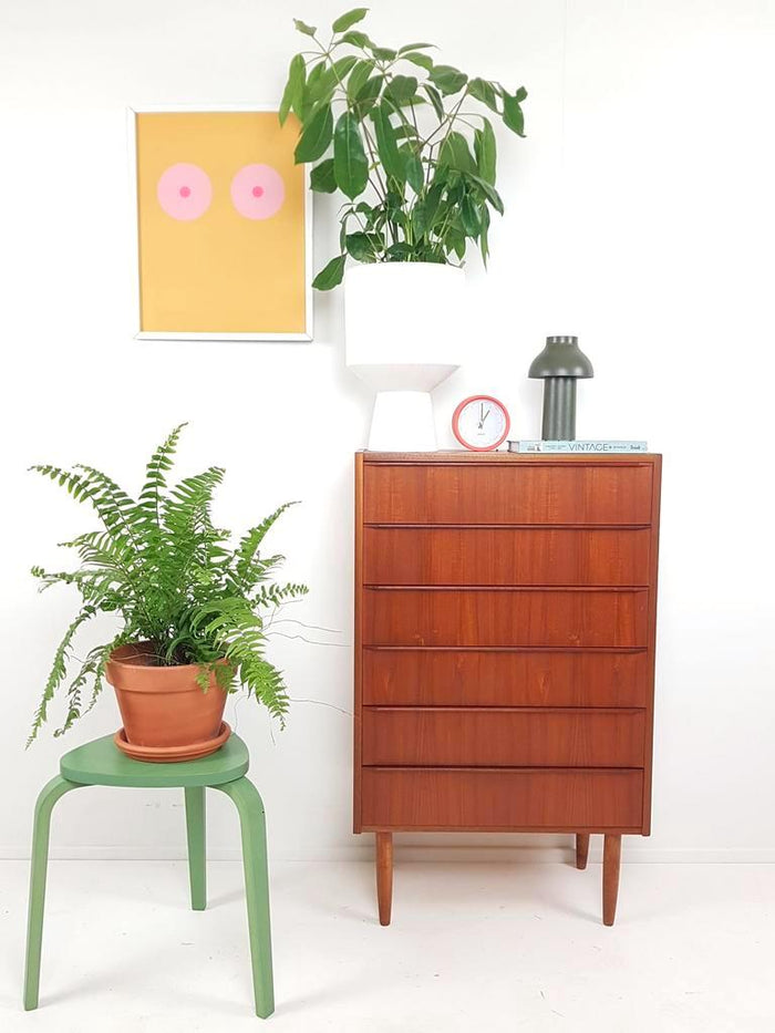 Reliving Vintage Deense Teak Houten Ladekast 6 Laden Kast