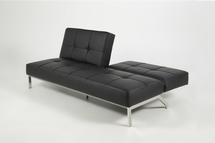 Hioshop Slaapbank Per zwart lederlook.