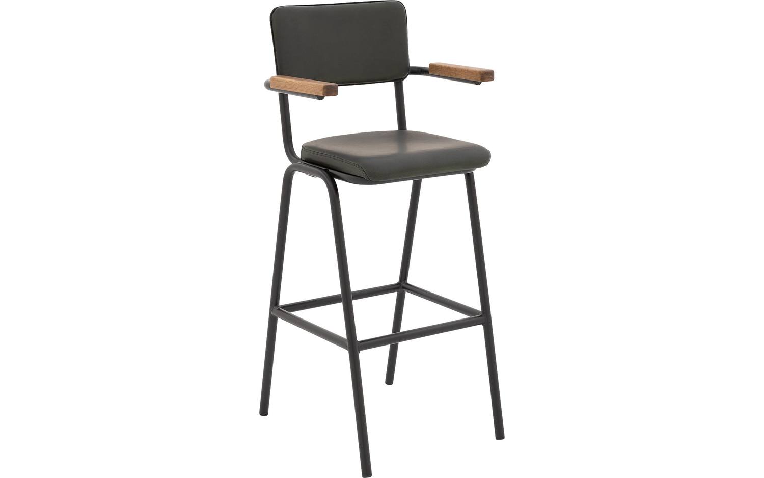 Goossens Barstoel Chaplin - groen Leder met armleuning