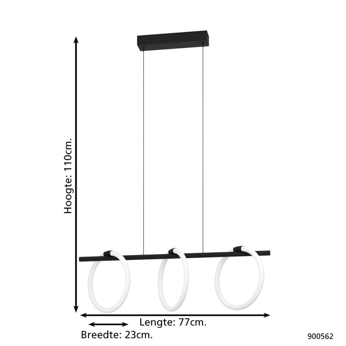 EGLO Caranacoa Hanglamp - LED - 78 cm - Zwart|Wit