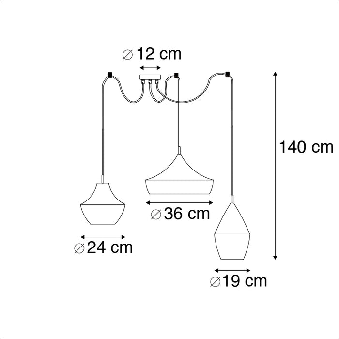QAZQA Set van 3 smart hanglampen zwart met goud incl. Wifi A60  -