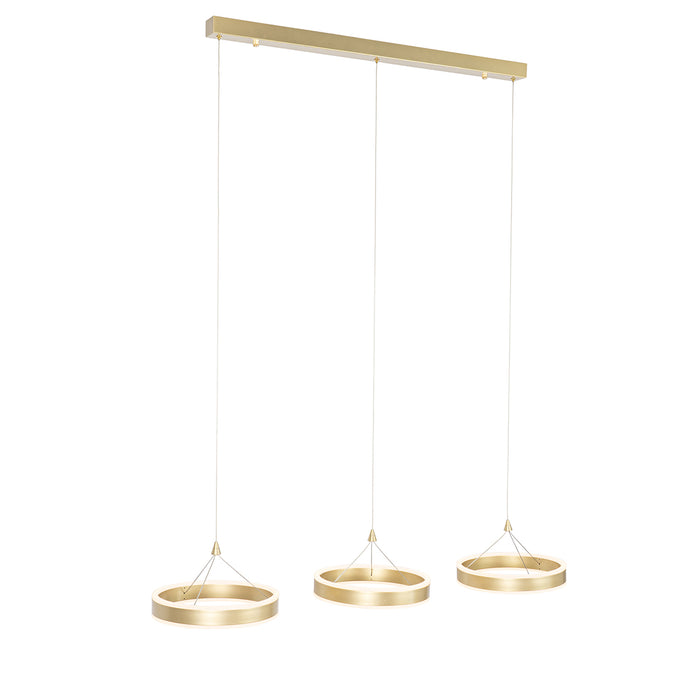 QAZQA Hanglamp messing langwerpig incl. LED 3-staps dimbaar 3-lichts