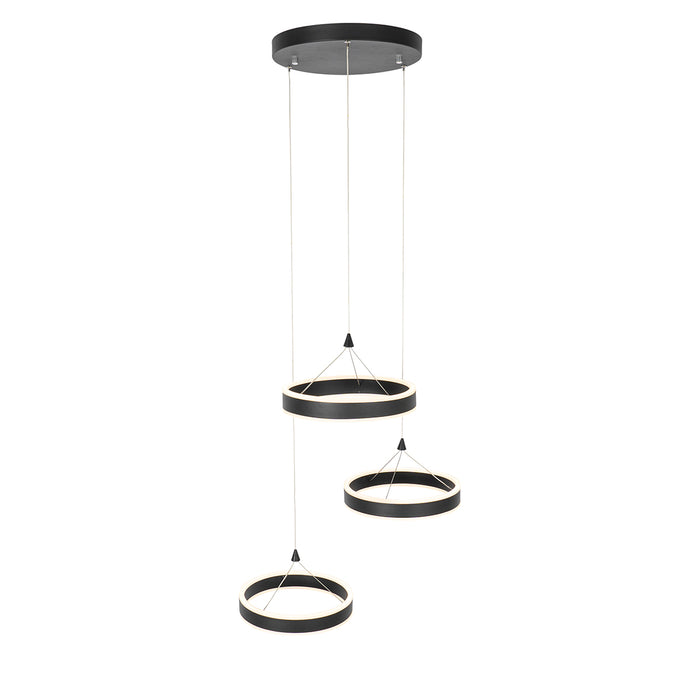 QAZQA Hanglamp zwart rond incl. LED 3-staps dimbaar 3-lichts - Lyani