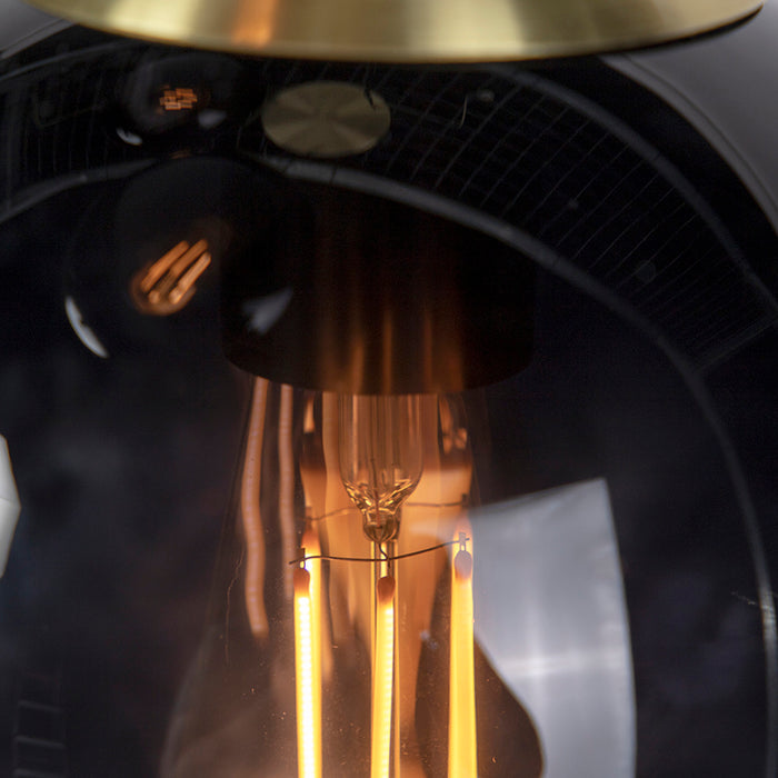 QAZQA Smart hanglamp messing met zwarte glas 3-lichts incl. Wifi ST64