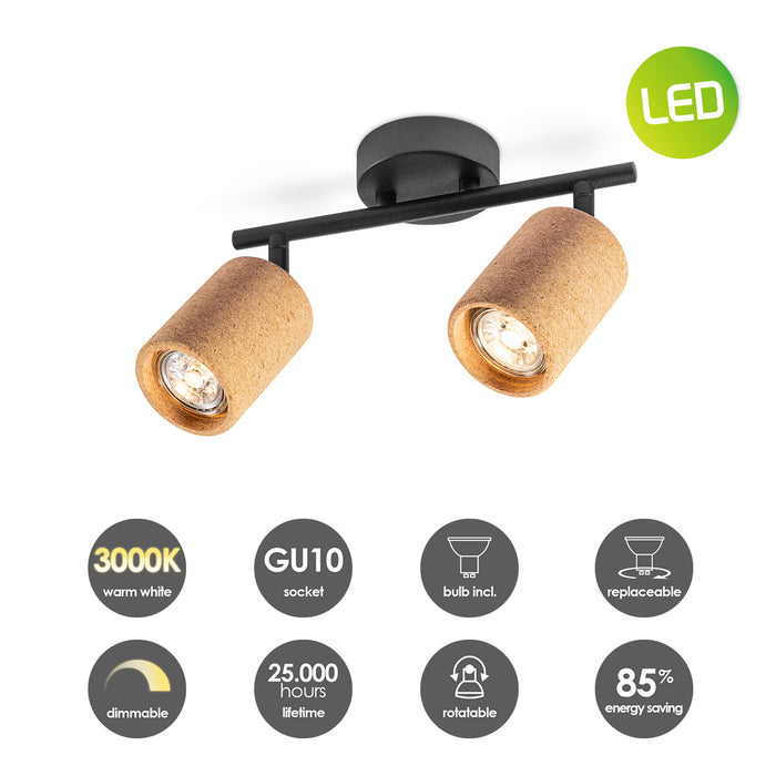 Home Sweet Home LED Opbouwspot Cork 2 - incl. dimbare LED lamp - zwart