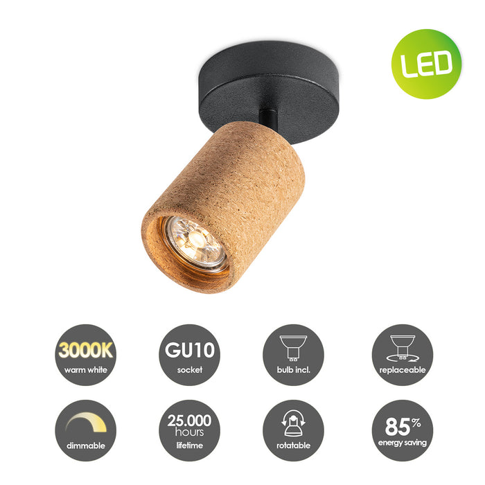 Home Sweet Home LED Wandspot Cork - incl. dimbare LED lamp - zwart