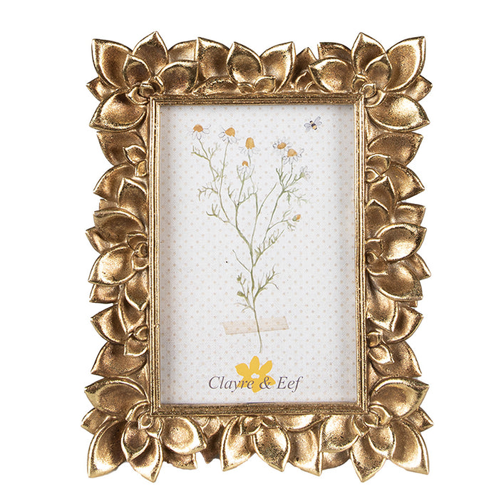 Clayre & Eef Fotolijst 10x15 cm Goudkleurig Polyresin Bloemen