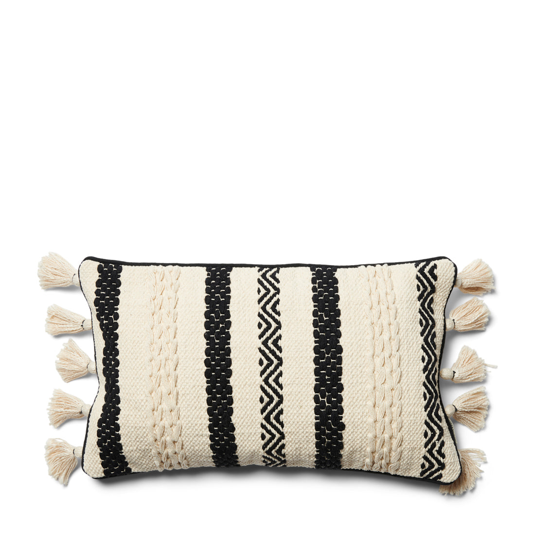 Riviera Maison kussenhoes 50x50 met kwastjes - Ko Olina - Zwart|Wit