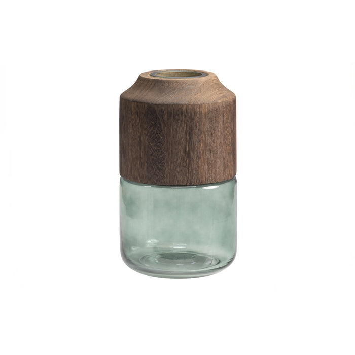 WOOOD Vaas Celeste - Glas|Hout - Blauw|Groen - 23x14x14