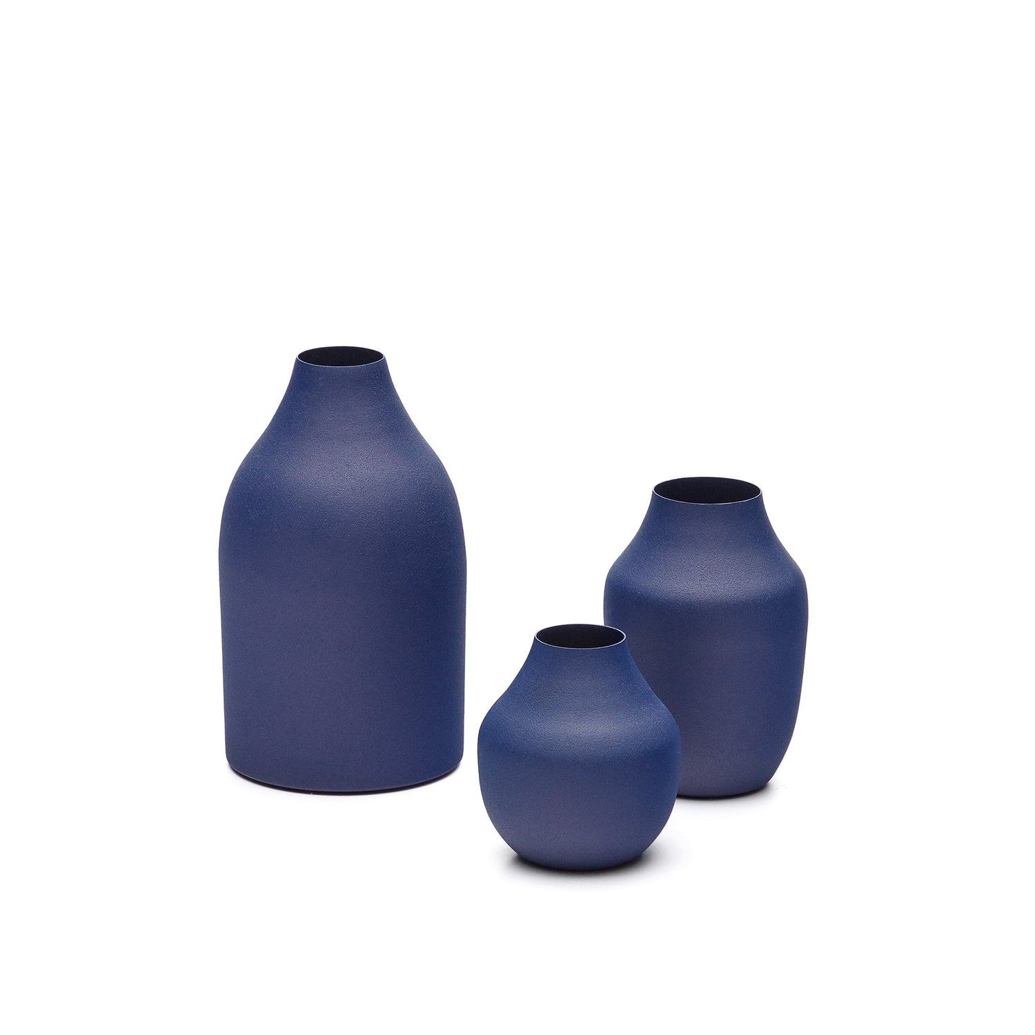 Kave Home - Pubol set van 3 blauwe metalen vazen 10 cm 14 cm 20 cm