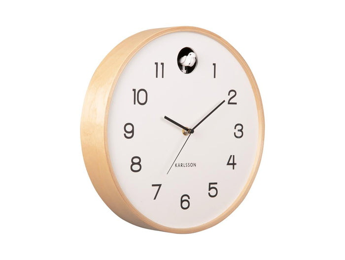 Karlsson - Wall clock Natural Cuckoo birch wood white