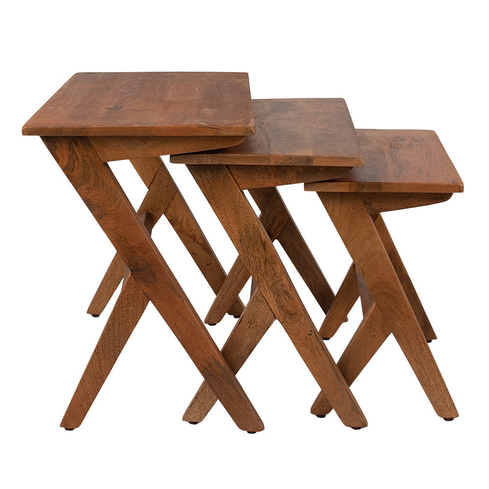 Clayre & Eef Bijzettafel Set van 3 54x35x51 cm Bruin Hout
