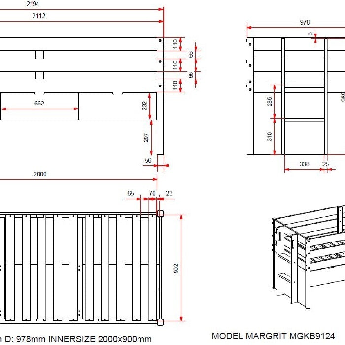 Vipack Margrit Kajuitbed met 3 Lades Wit