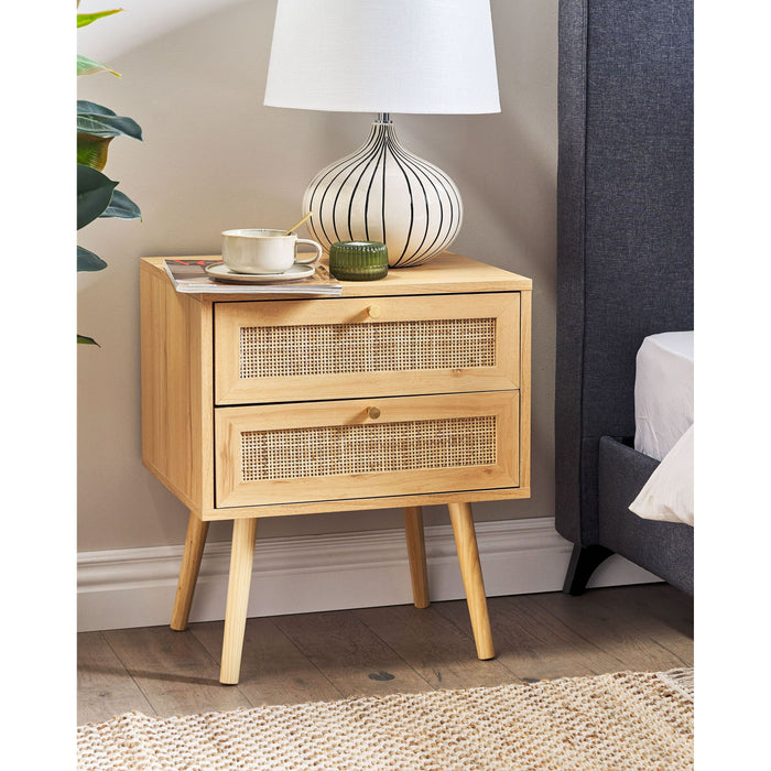 Beliani - PEROTE - Nachtkastje - Lichte houtkleur - Rotan
