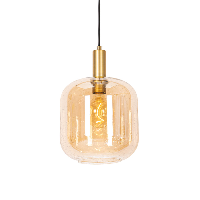 QAZQA Design hanglamp zwart met messing en amber glas - Zuzanna