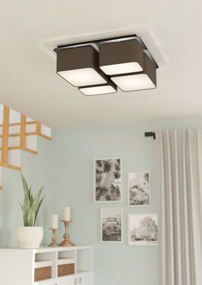 EGLO Mordazo Plafondlamp - E27 - 51 cm - Zwart|Antraciet|Bruin|Wit