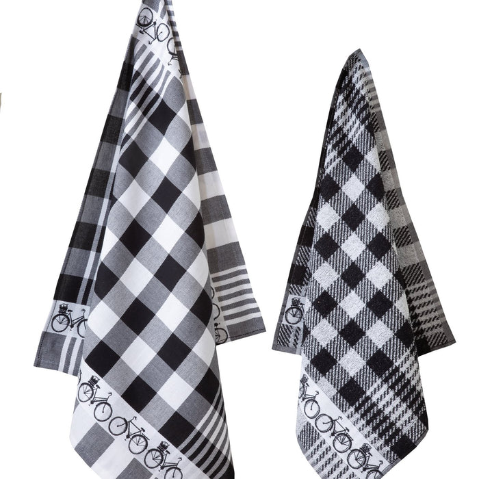 Twentse Damast Theedoekenset - 6 stuks - Fiets Zwart