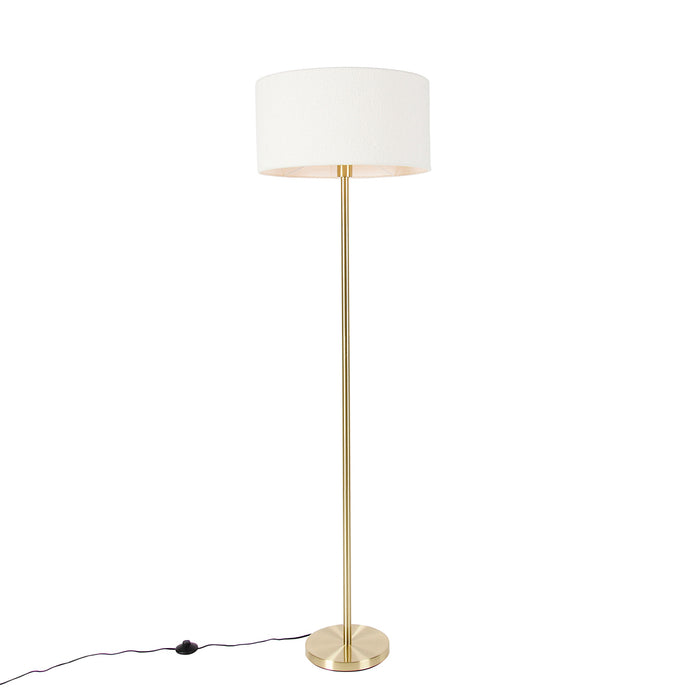 QAZQA Vloerlamp messing met boucle kap wit 50 cm - Simplo