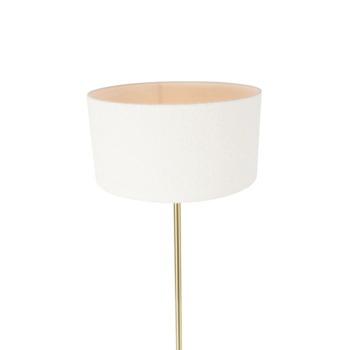 QAZQA Vloerlamp messing met boucle kap wit 50 cm - Simplo