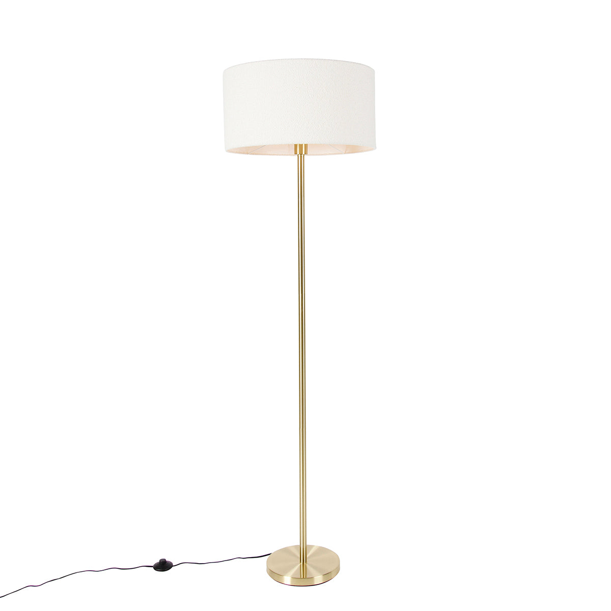 QAZQA Vloerlamp messing met boucle kap wit 50 cm - Simplo