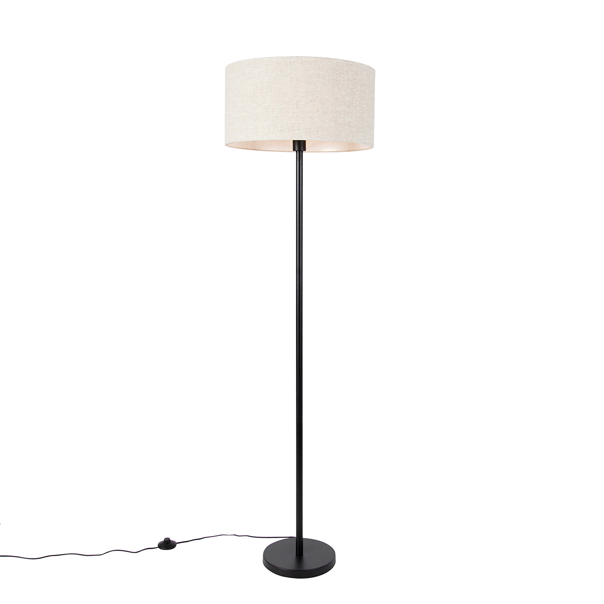 QAZQA Vloerlamp zwart met kap lichtgrijs 50 cm - Simplo