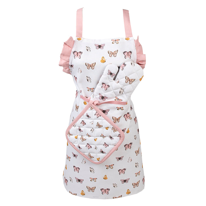 Clayre & Eef Kind Ovenwant  12x21 cm Beige Roze Katoen Vlinders