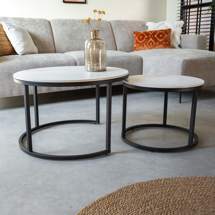 Dimehouse Salontafel set van 2 Trevor marmer wit rond