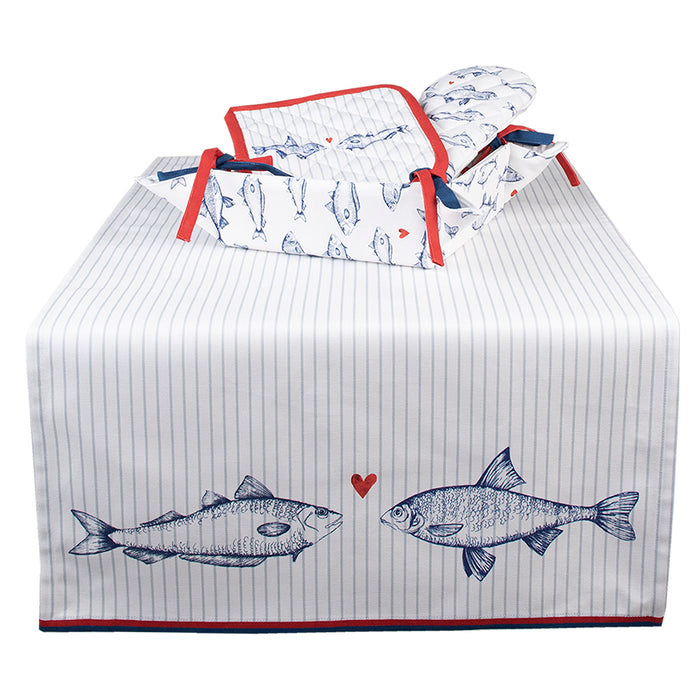 Clayre & Eef Broodmand  35x35x8 cm Wit Blauw Katoen Vierkant Vissen