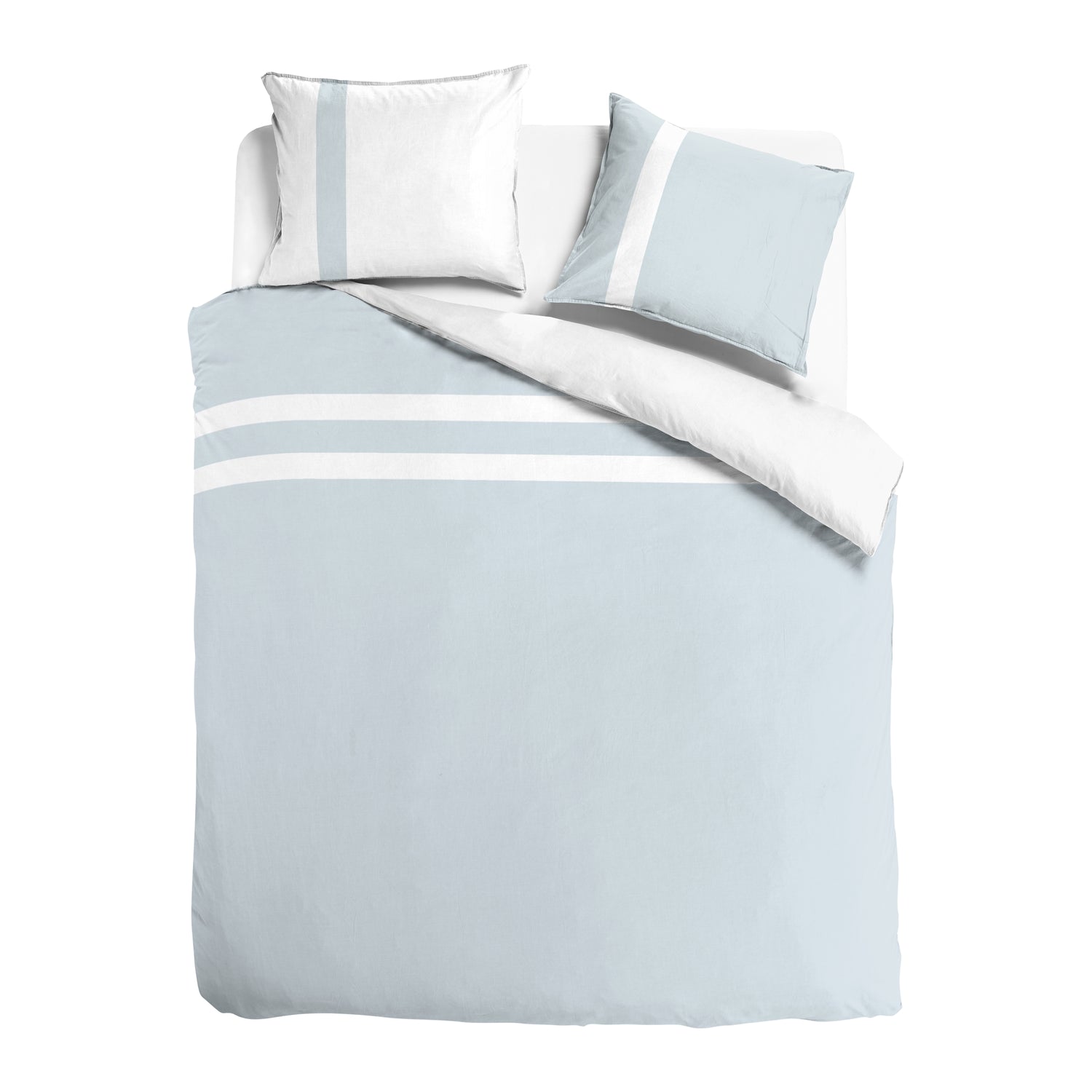 Dekbedovertrek stripe - Egyptisch katoen - 140x200 - l.bl|wit