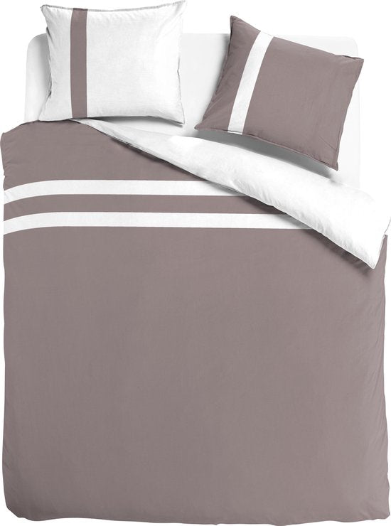 Dekbedovertrek stripe - Egyptisch katoen - 140x200 - taupe|wit
