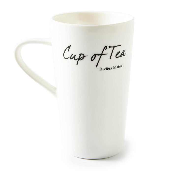 Riviera Maison theemok met oor, theebeker met tekst 440 ml - cup - Wit
