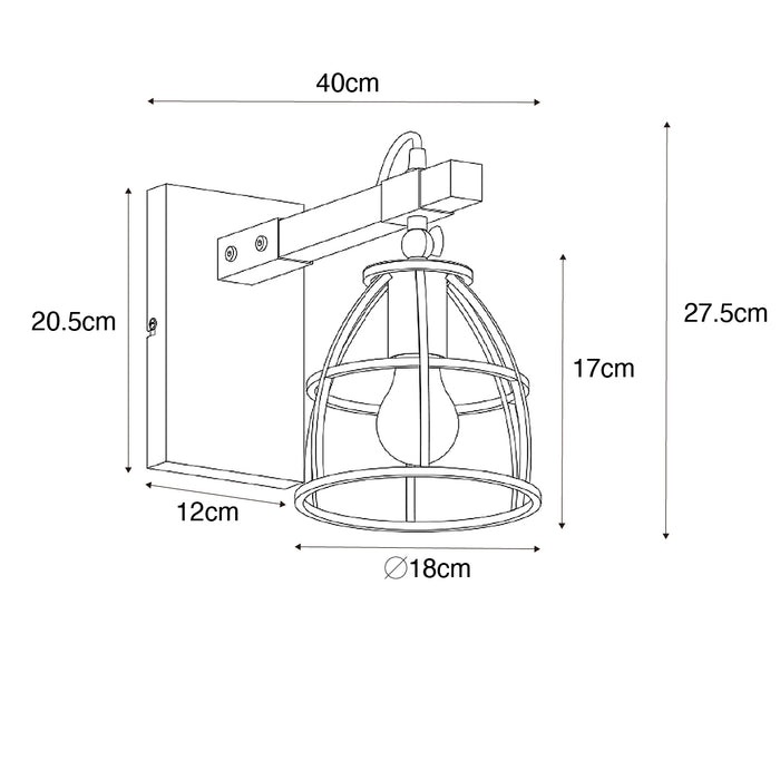 QAZQA Industriële wandlamp donkergrijs met hout verstelbaar - Arthur