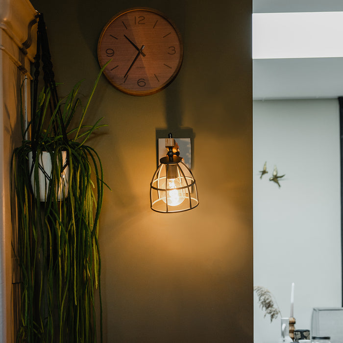 QAZQA Industriële wandlamp donkergrijs met hout verstelbaar - Arthur