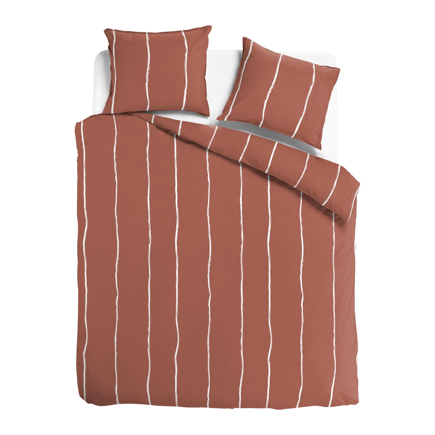 Seashell Fair Dekbedovertrek - 200x200cm - terracotta lily streep