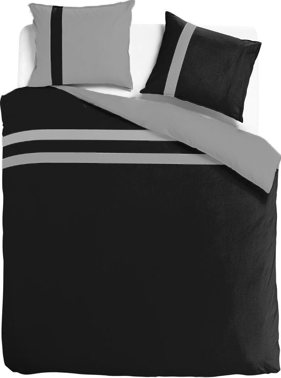 Dekbedovertrek stripe - Egyptisch katoen - 140x200 - zwart|grijs