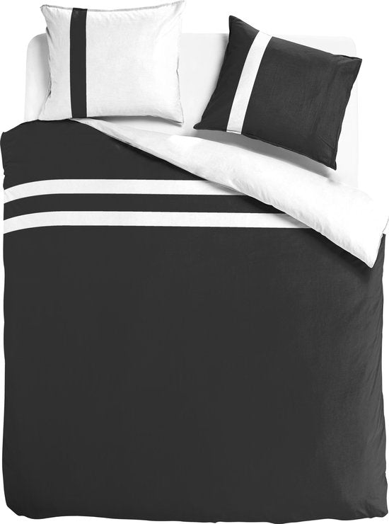 Dekbedovertrek stripe - Egyptisch katoen - 140x200|220 - antraciet|wit