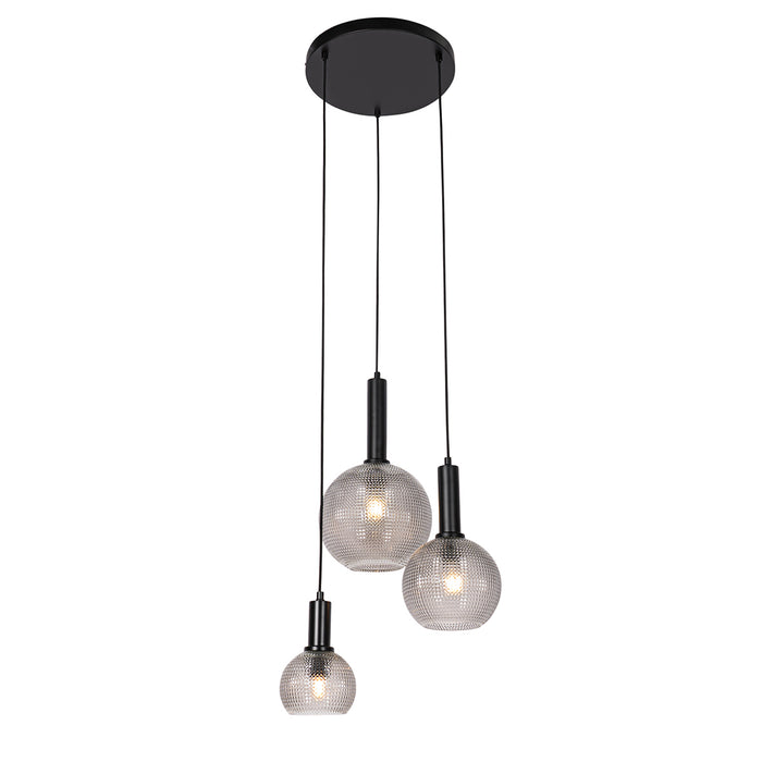 QAZQA Design hanglamp zwart met smoke glas 3-lichts  - Chico