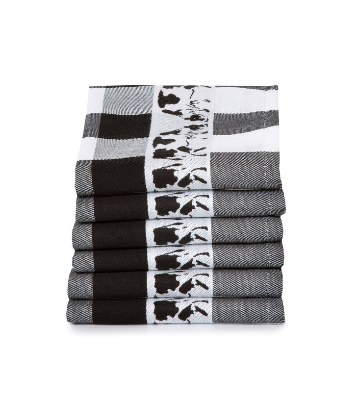 Twentse Damast Theedoekenset - 6 stuks - Koe Zwart