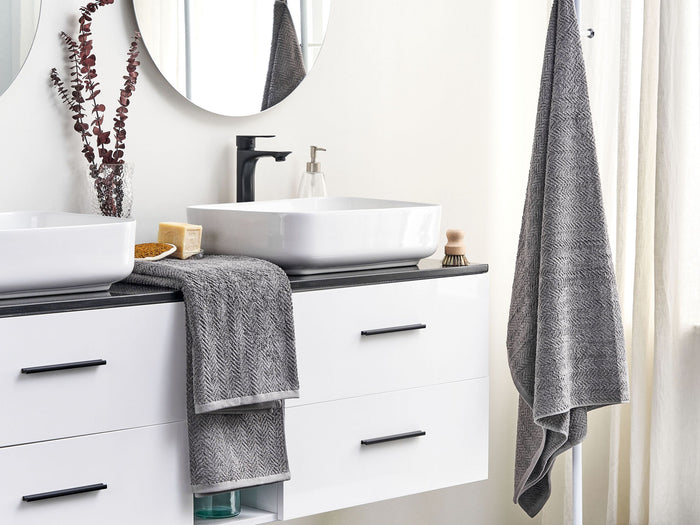 Beliani - MITIARO - Handdoek set van 2 - Grijs - Katoen