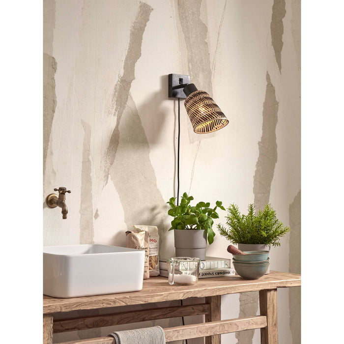 GOOD&MOJO Wandlamp Java - Bamboe Zwart|Naturel - Ø15cm