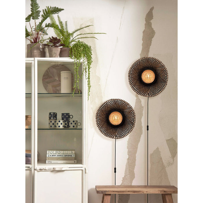 GOOD&MOJO Kalimantan Wandlamp Rond - Ø44cm - Zwart / Bamboe