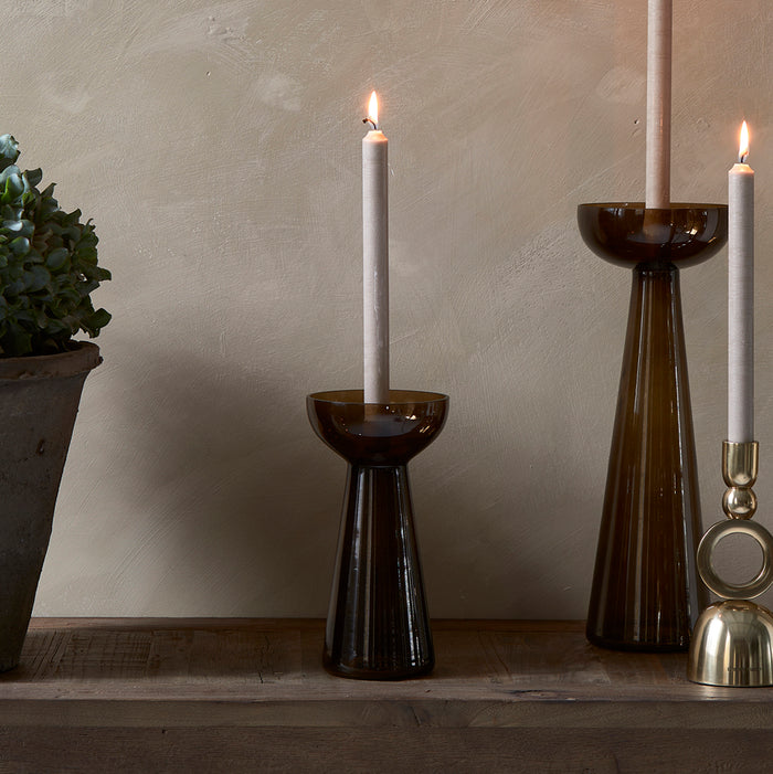 Riviera Maison Kaarshouder glas, Hoge Kandelaar - Amber Stone - Bruin