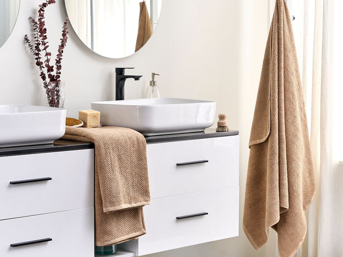 Beliani - MITIARO - Handdoek set van 2 - Zandbeige - Katoen