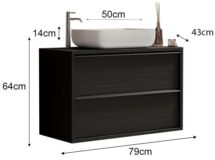 Benvenuto Design Steel 79 cm Zwevend Wastafel en Onderkast