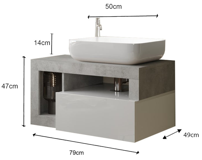 Benvenuto Design Hamburg 79 cm Zwevend Wastafel en Onderkast Beton