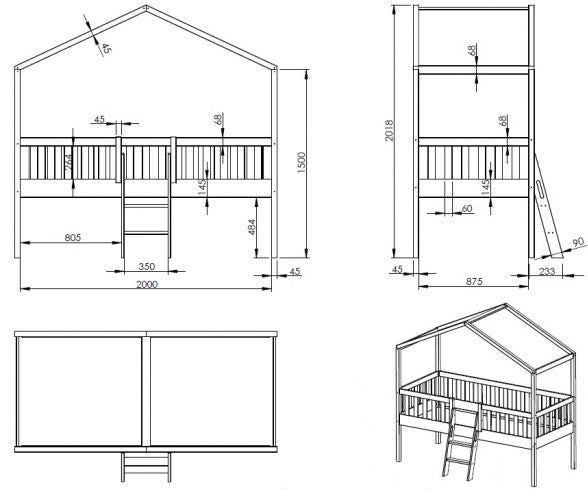 Vipack Dallas Huisbed Verhoogd met Ladder Wit